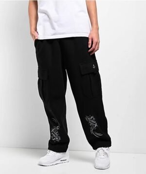 Airbrushed Koi Black Roning By Benjart Fit Cargo Sweatpants