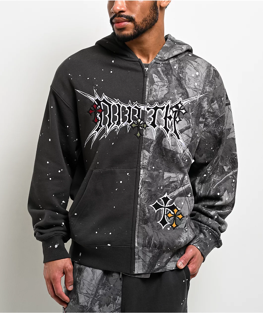 Roning By Benjart Adductor Grey & Camo Boxy Zip Hoodie