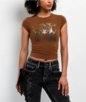 Roning By Benjart Alina Brown Crop T-Shirt