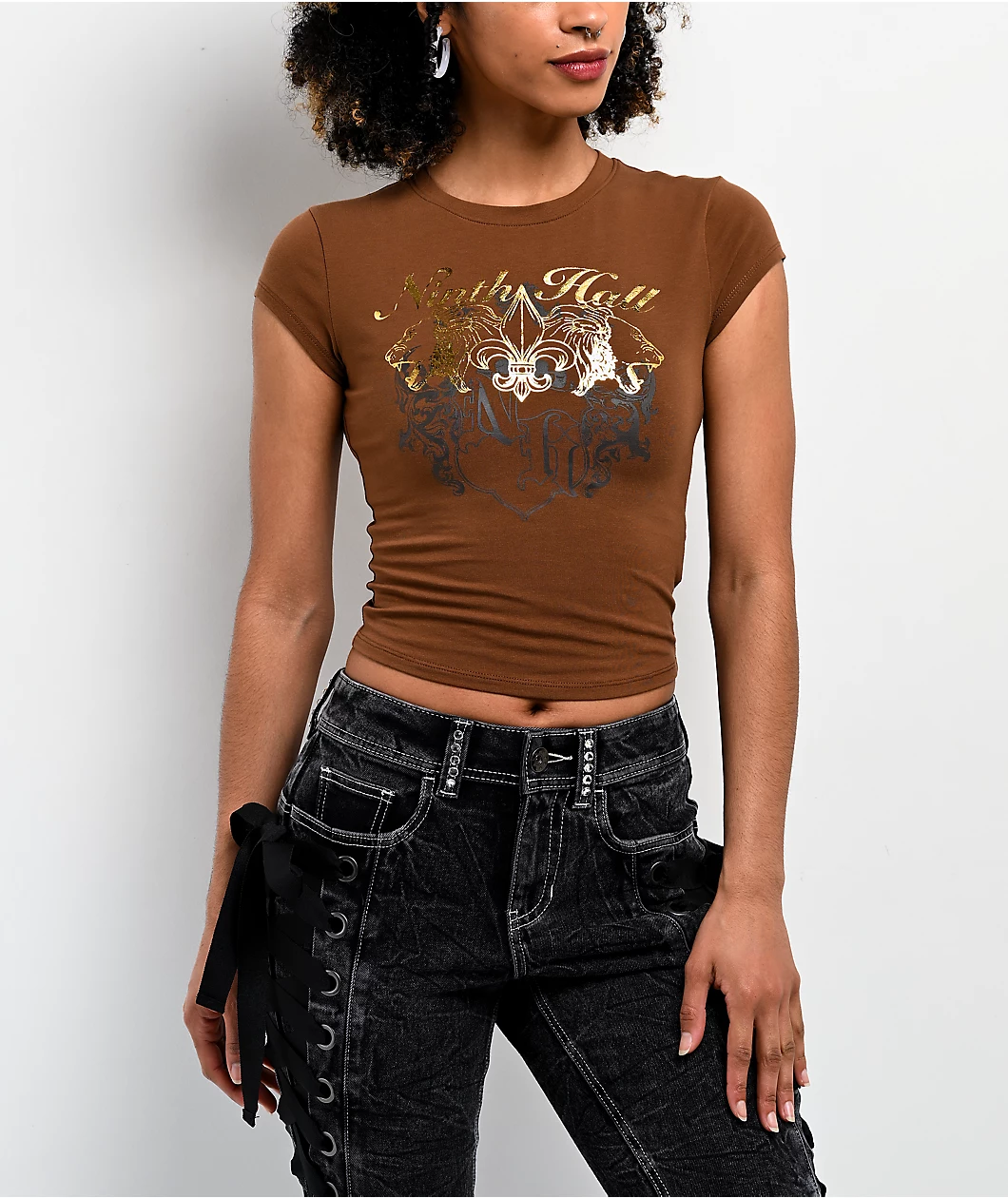 Roning By Benjart Alina Brown Crop T-Shirt