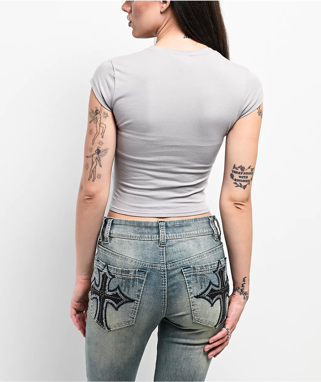 Roning By Benjart Alina Cross Grey Crop T-Shirt - Image 2