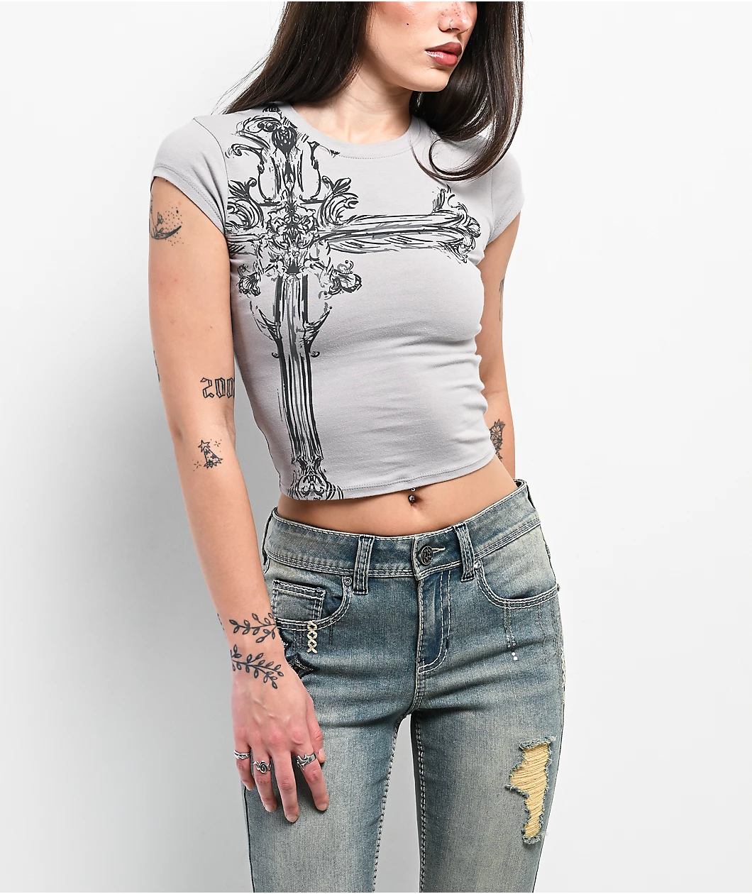 Roning By Benjart Alina Cross Grey Crop T-Shirt