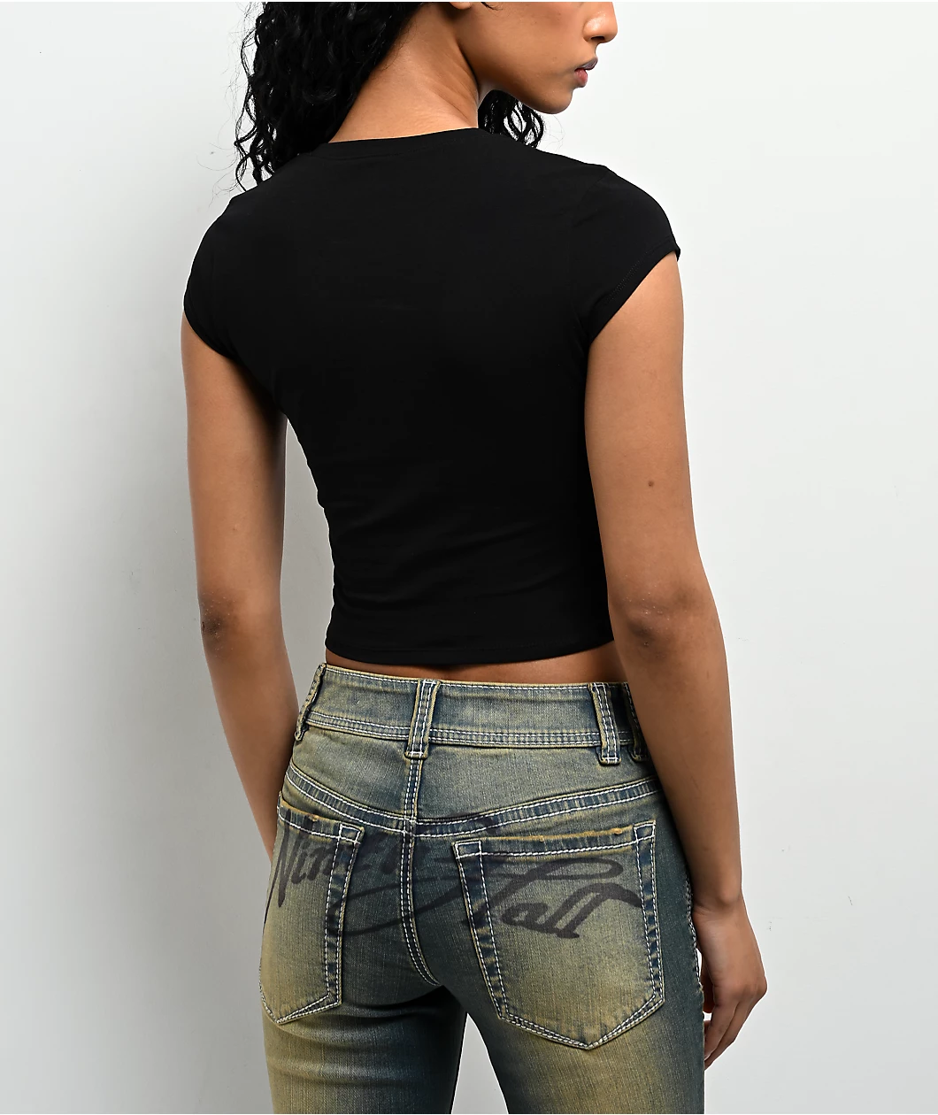 Roning By Benjart Alina Studs Cross Black Crop T-Shirt - Image 2