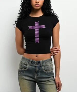 Roning By Benjart Alina Studs Cross Black Crop T-Shirt