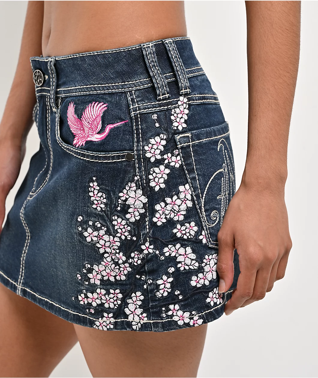 Roning By Benjart Alyssia Cherry Blossom Blue Wash Mini Skirt - Image 2