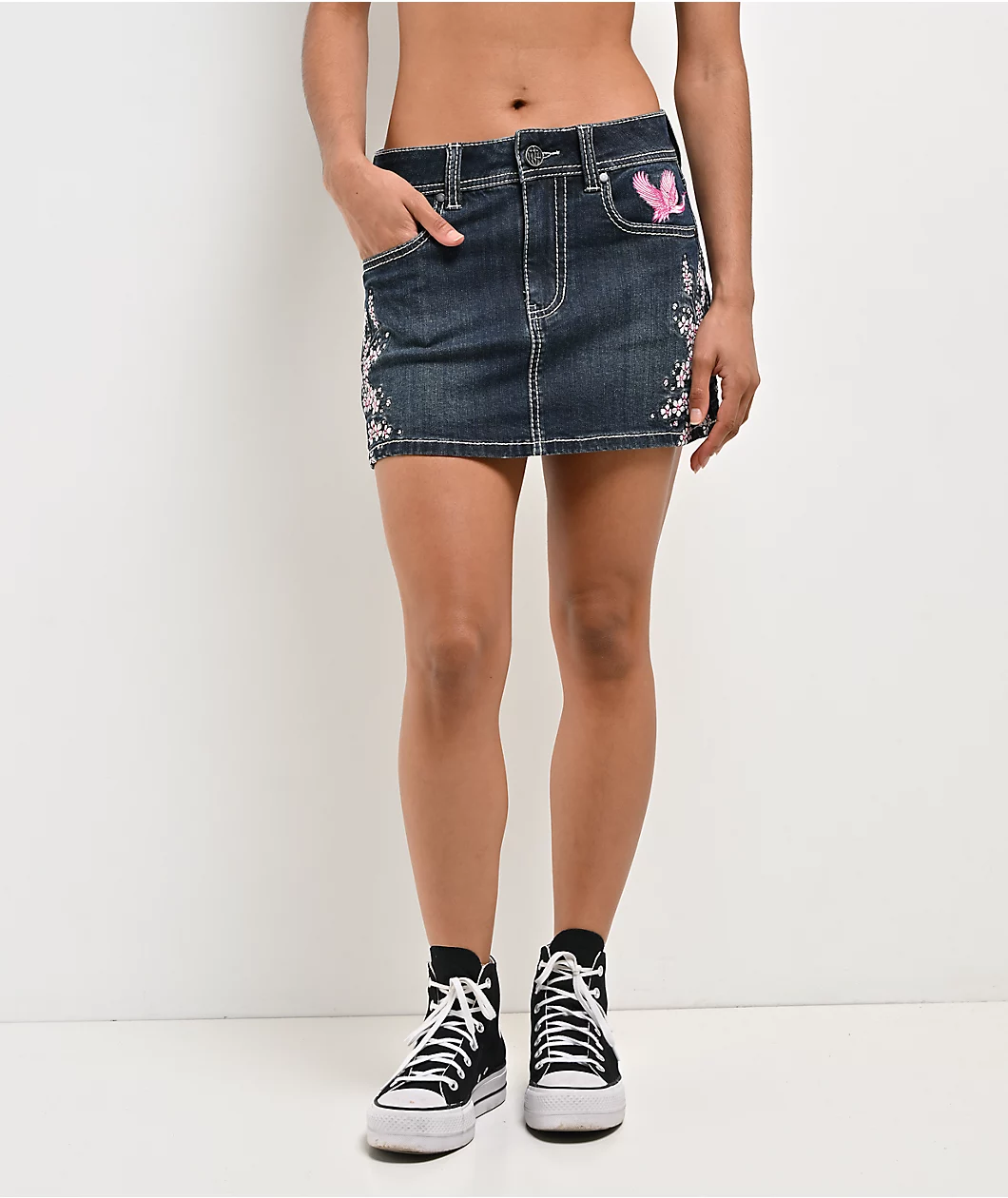 Roning By Benjart Alyssia Cherry Blossom Blue Wash Mini Skirt