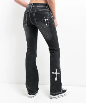 Roning By Benjart Alyssia Cross Black Wash Mid Rise Bootcut Jeans
