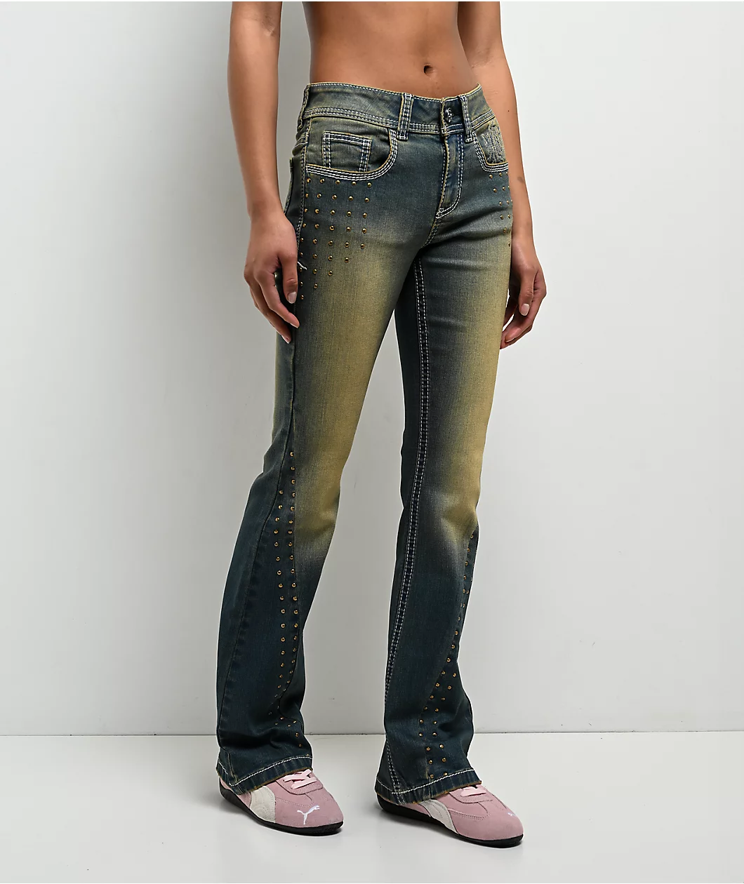 Roning By Benjart Alyssia Nailheads Blue Wash Bootcut Jeans