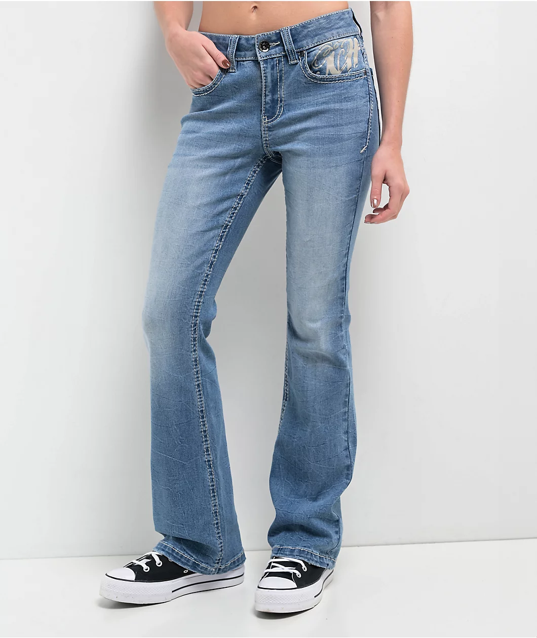 Roning By Benjart Alyssia Rose Rhinestone Blue Wash Bootcut Jeans - Image 2