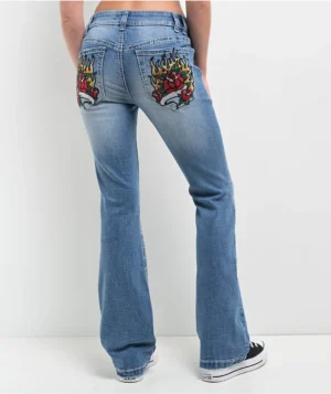 Roning By Benjart Alyssia Rose Rhinestone Blue Wash Bootcut Jeans