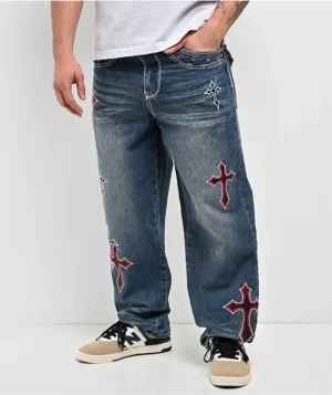 Roning By Benjart Ambush Crosses Baked Medium Blue Wash Loose Fit Jeans