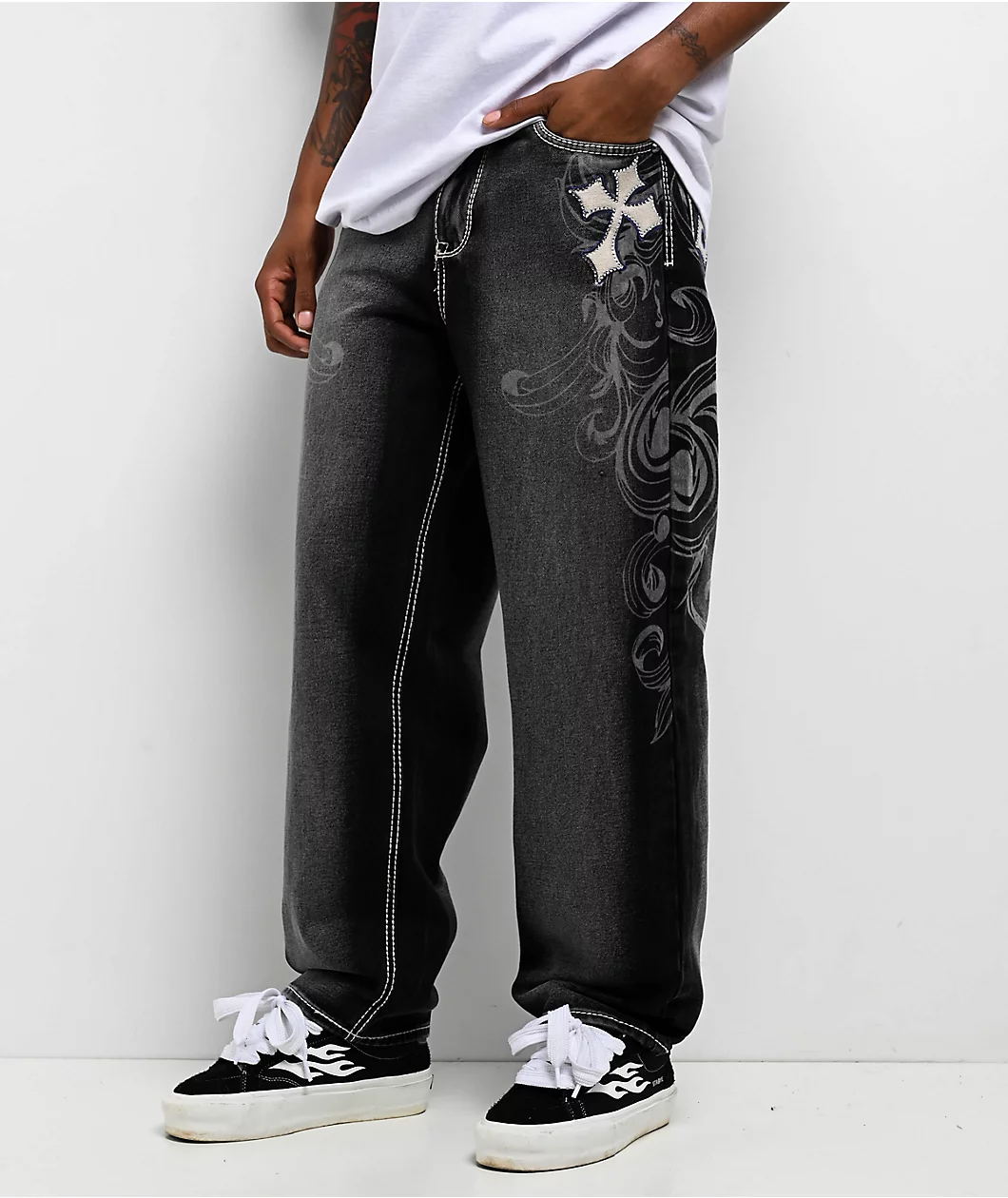 Roning By Benjart Ambush Royal Cross Black Wash Loose Fit Jeans