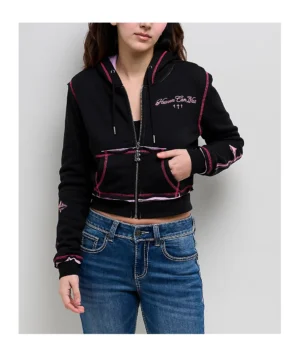 Roning By Benjart Avani Black Thermal Crop Zip Hoodie
