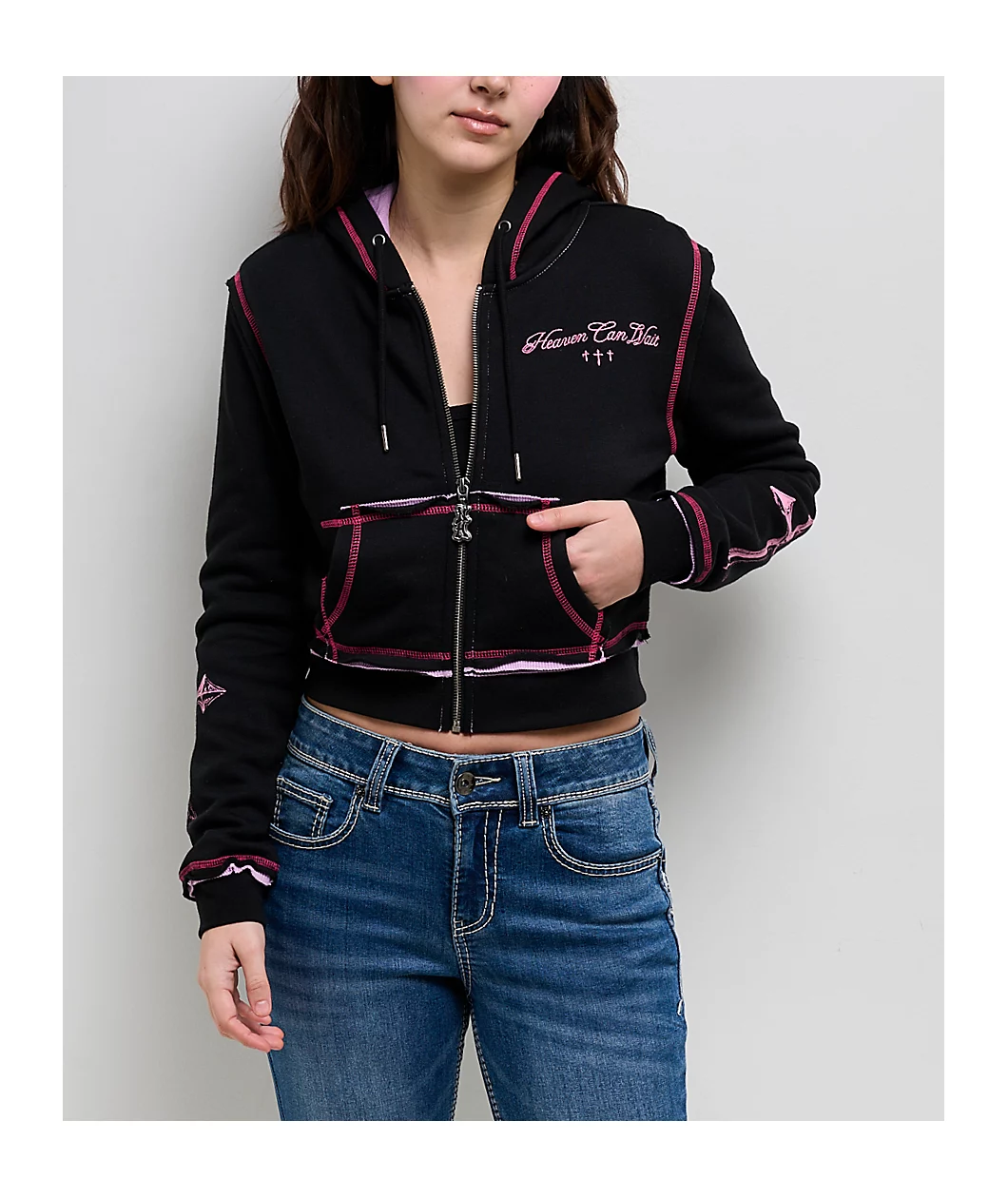 Roning By Benjart Avani Black Thermal Crop Zip Hoodie
