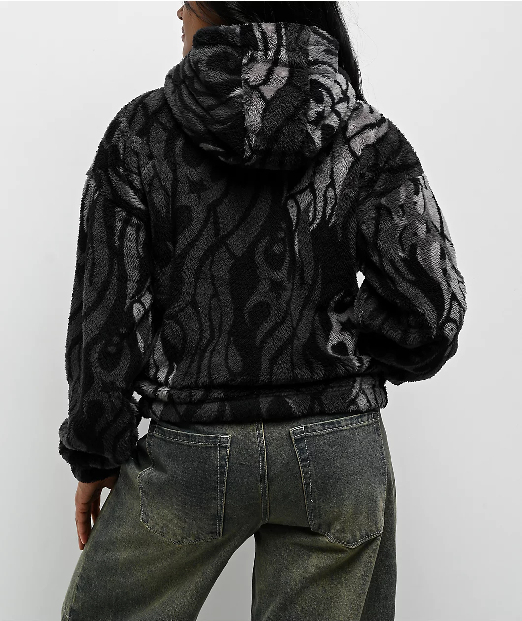 Roning By Benjart Aven Flames Grey Sherpa Zip Hoodie - Image 2