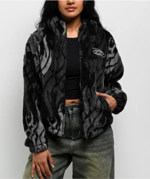 Roning By Benjart Aven Flames Grey Sherpa Zip Hoodie