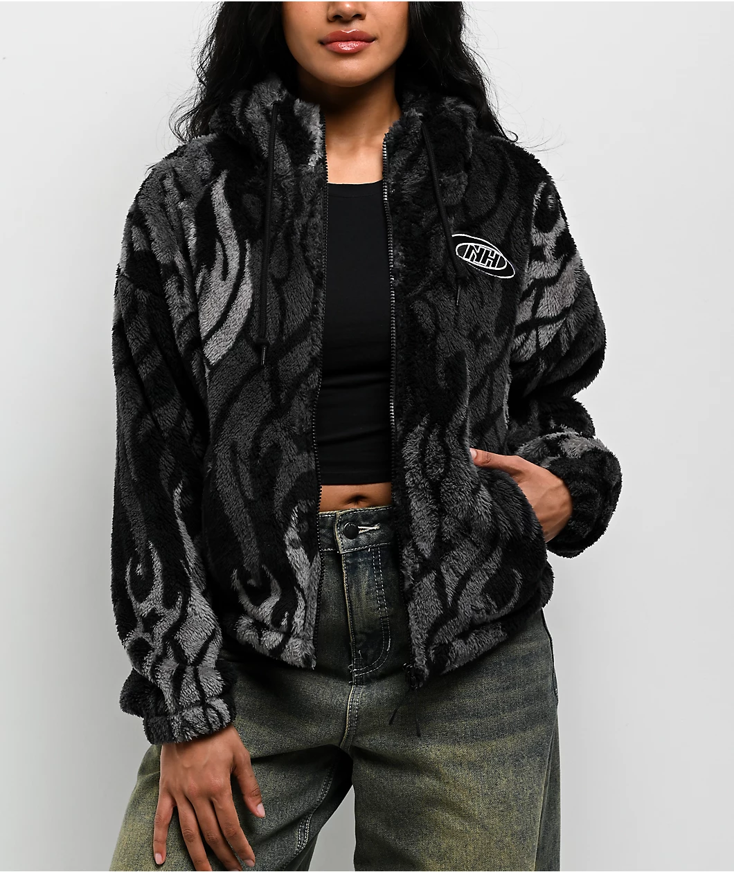 Roning By Benjart Aven Flames Grey Sherpa Zip Hoodie