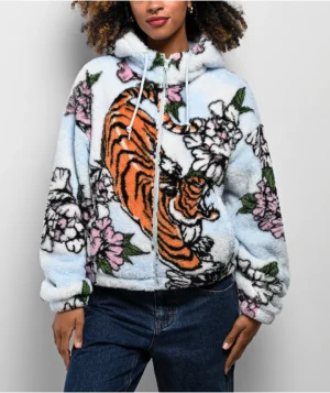 Roning By Benjart Aven Tiger Cherry White & Blue Sherpa Zip Hoodie