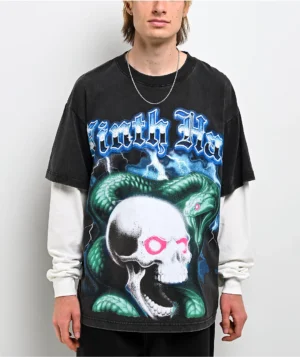 Roning By Benjart Black Light Charcoal & White 2fer Long Sleeve T-Shirt