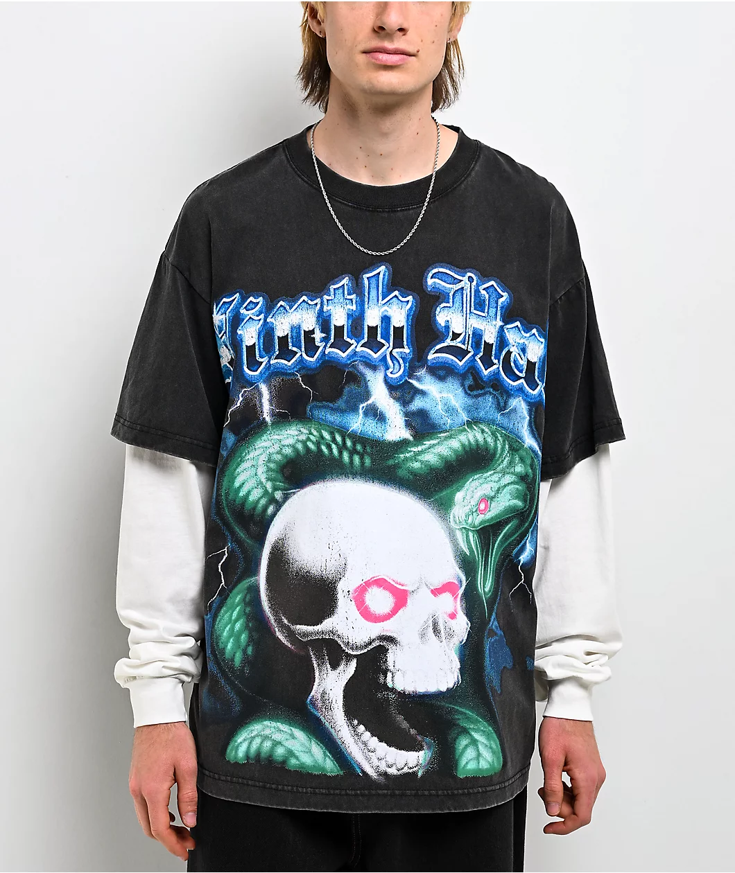 Roning By Benjart Black Light Charcoal & White 2fer Long Sleeve T-Shirt
