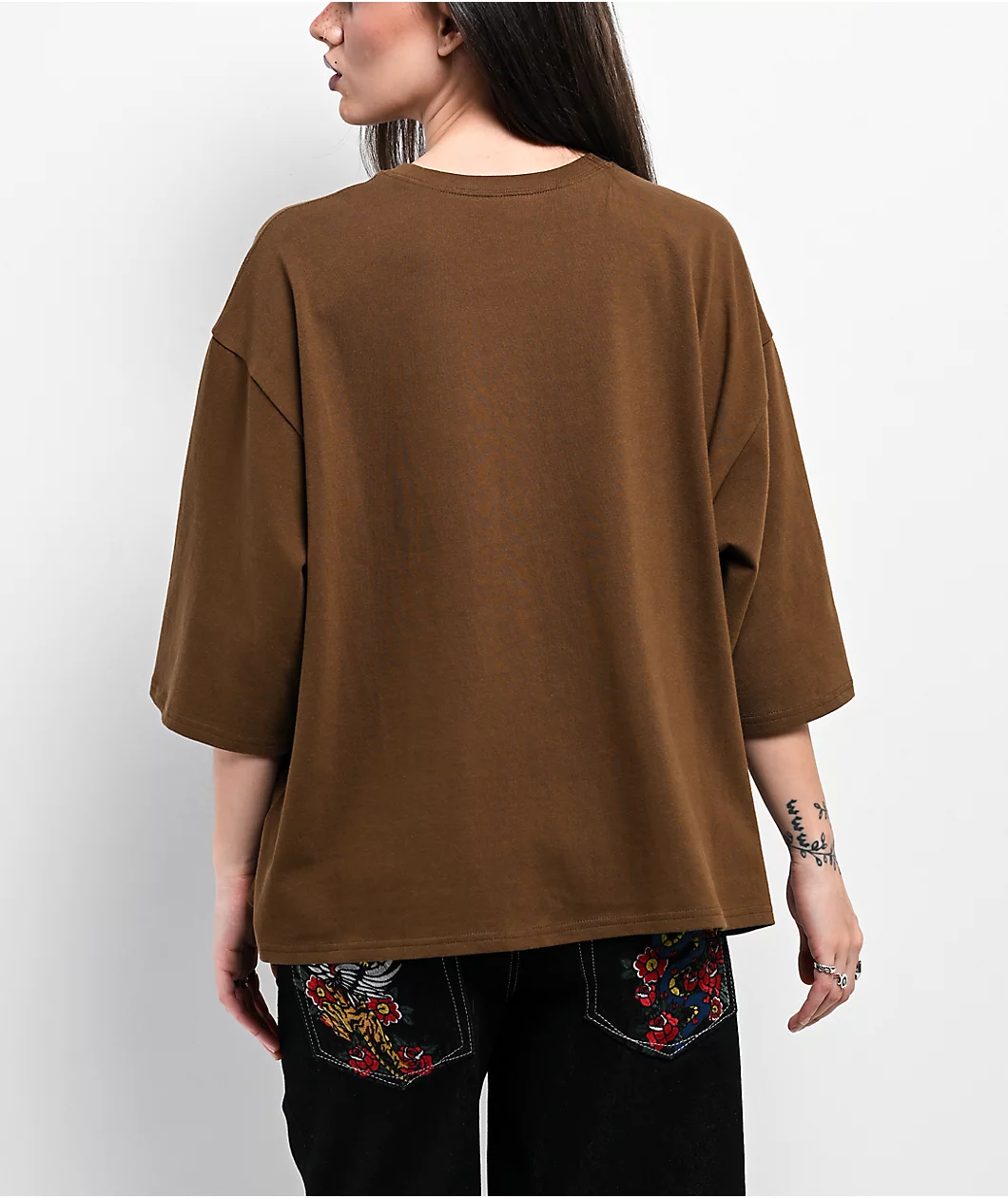 Roning By Benjart Ciara Foil Print Brown Oversized Boxy T-Shirt - Image 2