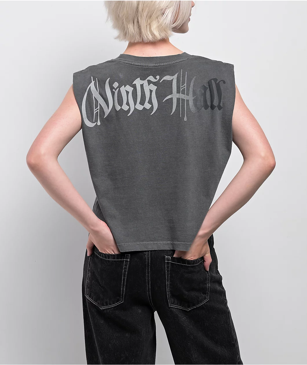 Roning By Benjart Cross My Heart Charcoal Crop Tank Top - Image 2