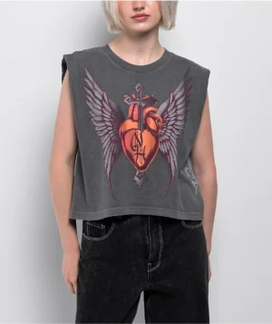 Roning By Benjart Cross My Heart Charcoal Crop Tank Top