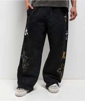 Roning By Benjart Crosses Black Wash Baggy Sweatpants