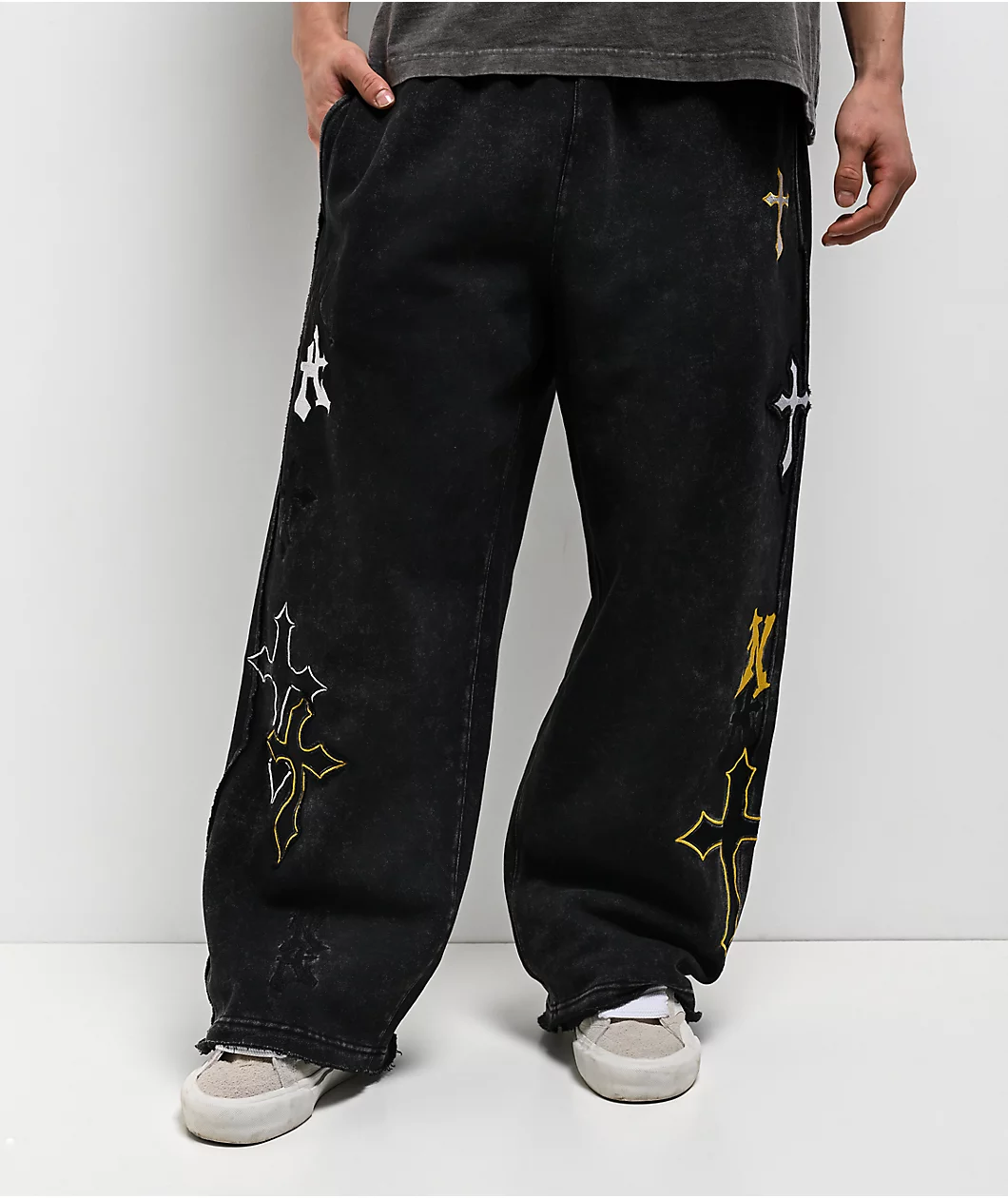 Roning By Benjart Crosses Black Wash Baggy Sweatpants