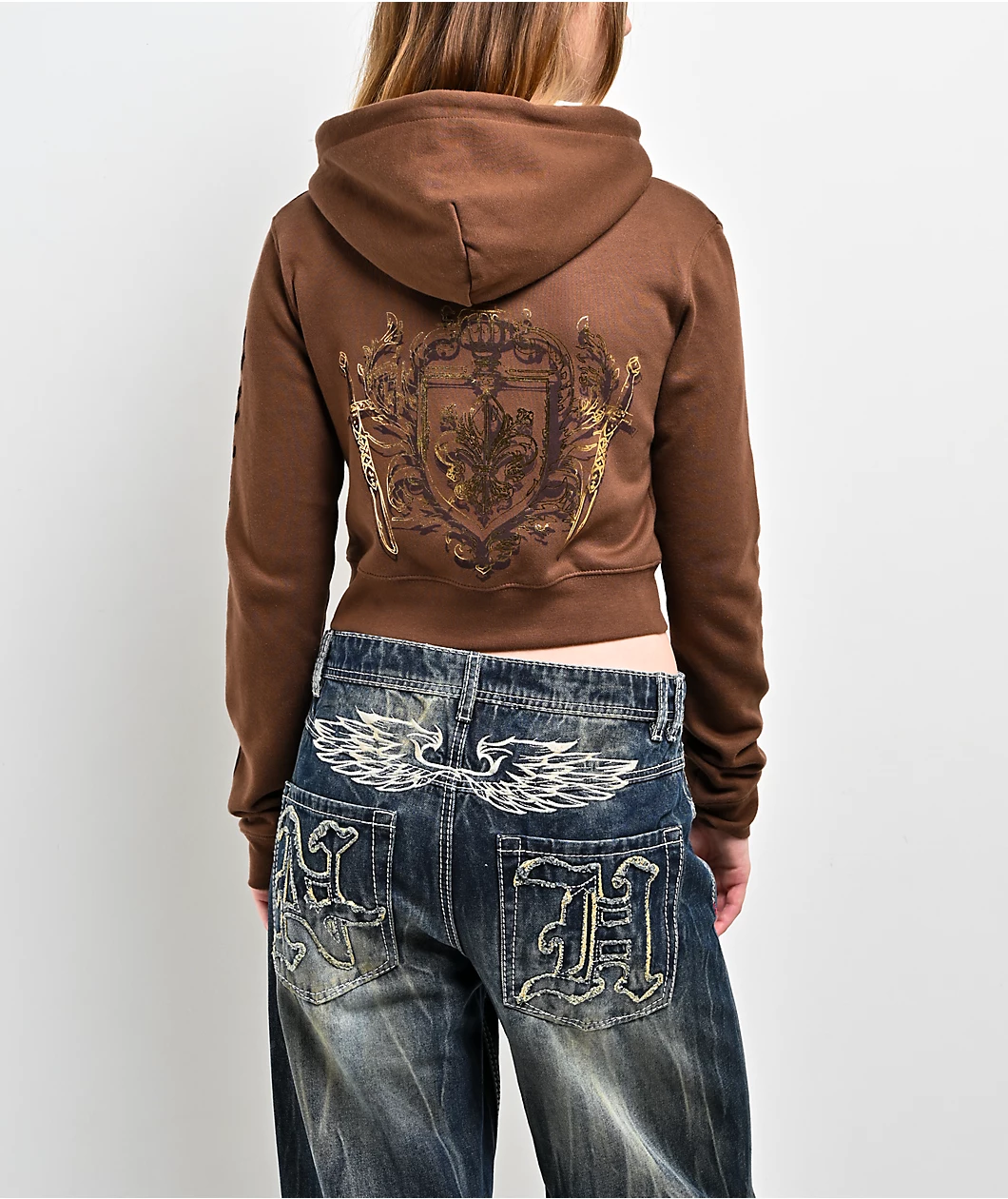 Roning By Benjart Divine Conflict Brown Crop Zip Hoodie - Image 2