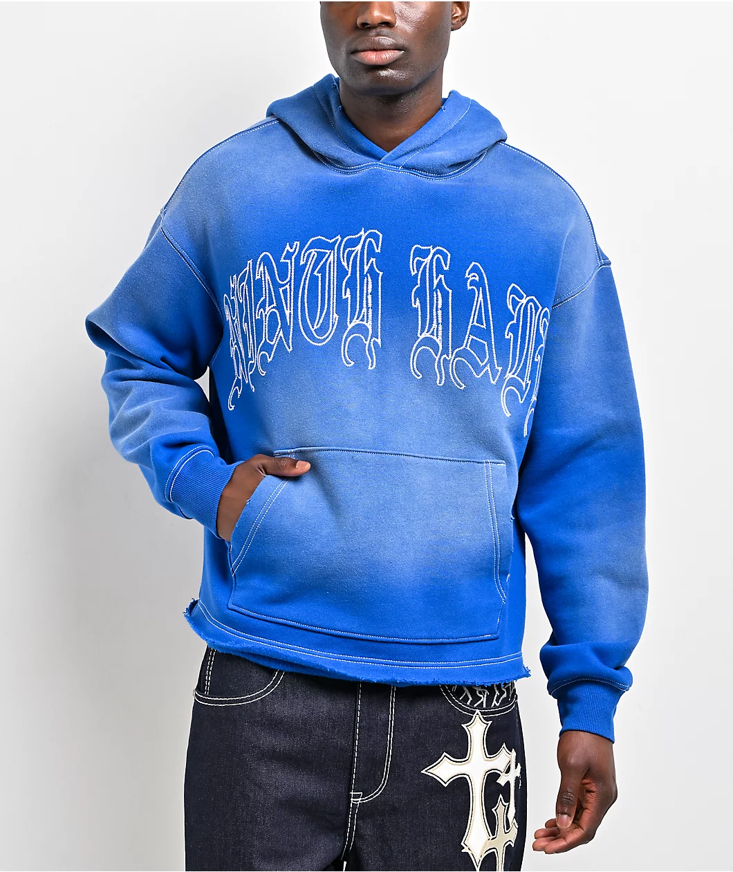 Roning By Benjart Fein Blue Wash Crop Hoodie
