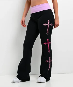 Roning By Benjart Joella Cross Black Fold over Flare Leggings