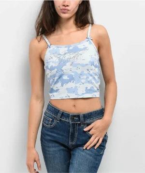 Roning By Benjart Kerri Angel Camo Blue Crop Tank Top