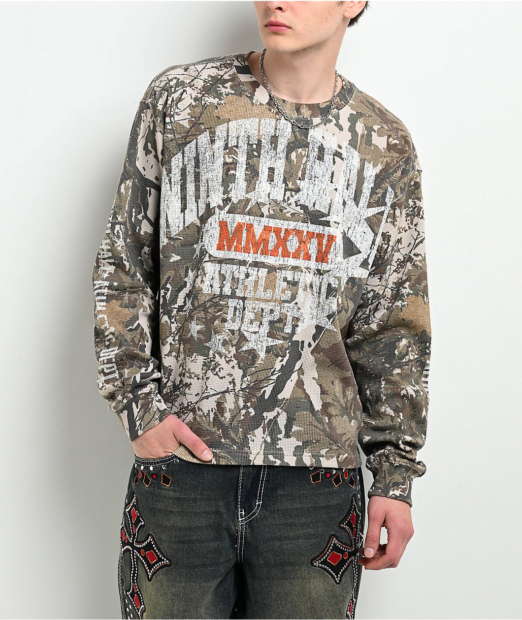 Roning By Benjart Layered Text Camo Long Sleeve Thermal T-Shirt