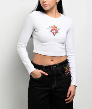 Roning By Benjart Livie White Long Sleeve Crop Top