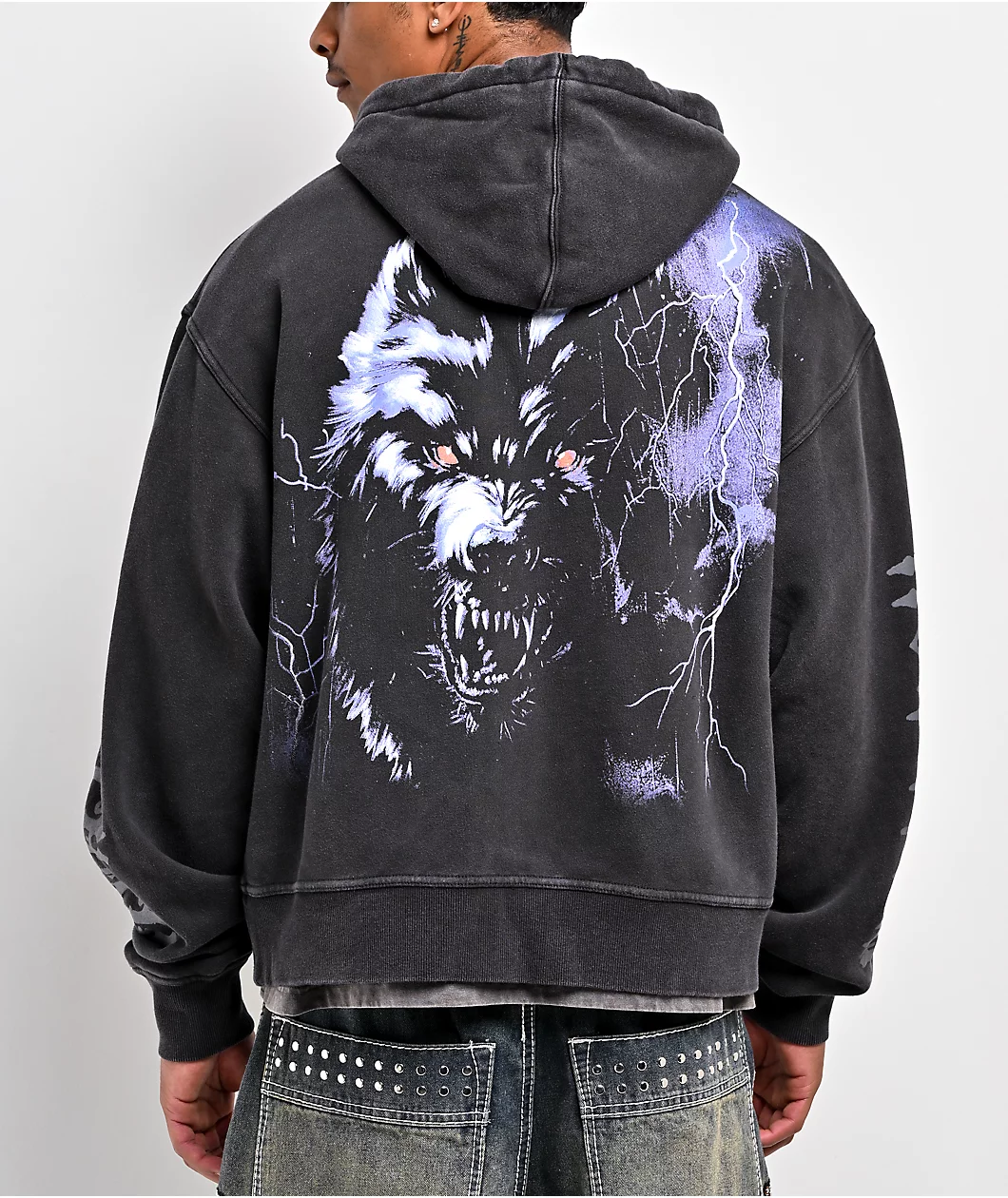 Roning By Benjart Night Terrors Black Wash Crop Zip Hoodie - Image 2