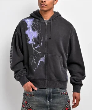 Roning By Benjart Night Terrors Black Wash Crop Zip Hoodie