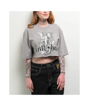 Roning By Benjart Olivia Angel Grey Boxy Crop T-Shirt