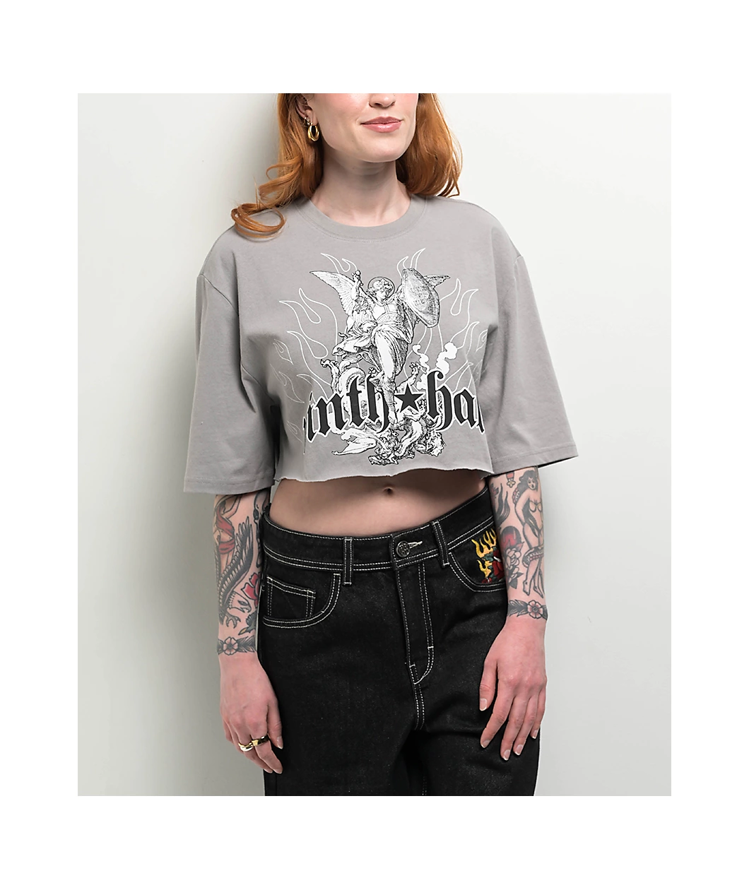 Roning By Benjart Olivia Angel Grey Boxy Crop T-Shirt