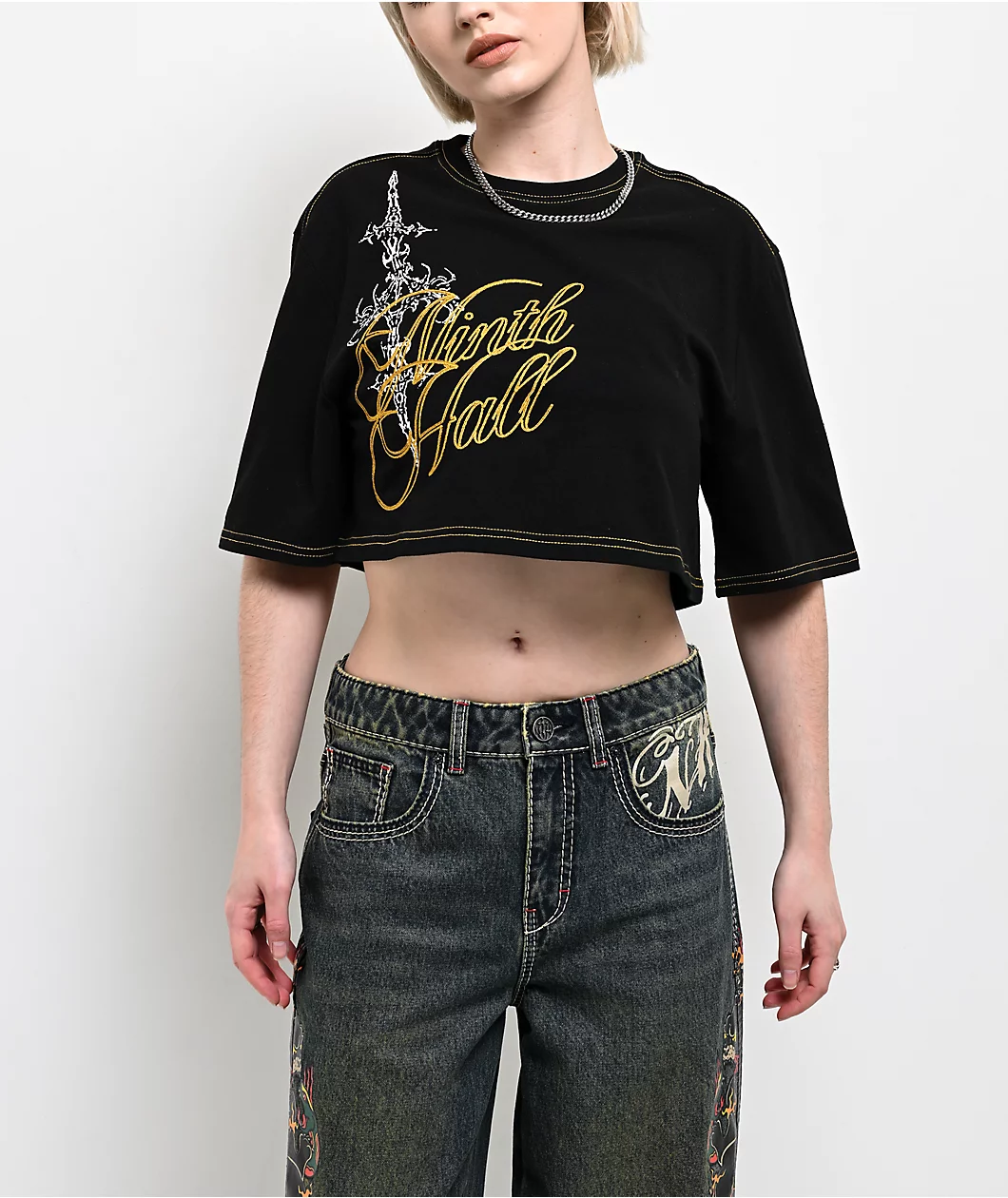 Roning By Benjart Olivia Black & Yellow Boxy Crop T-Shirt