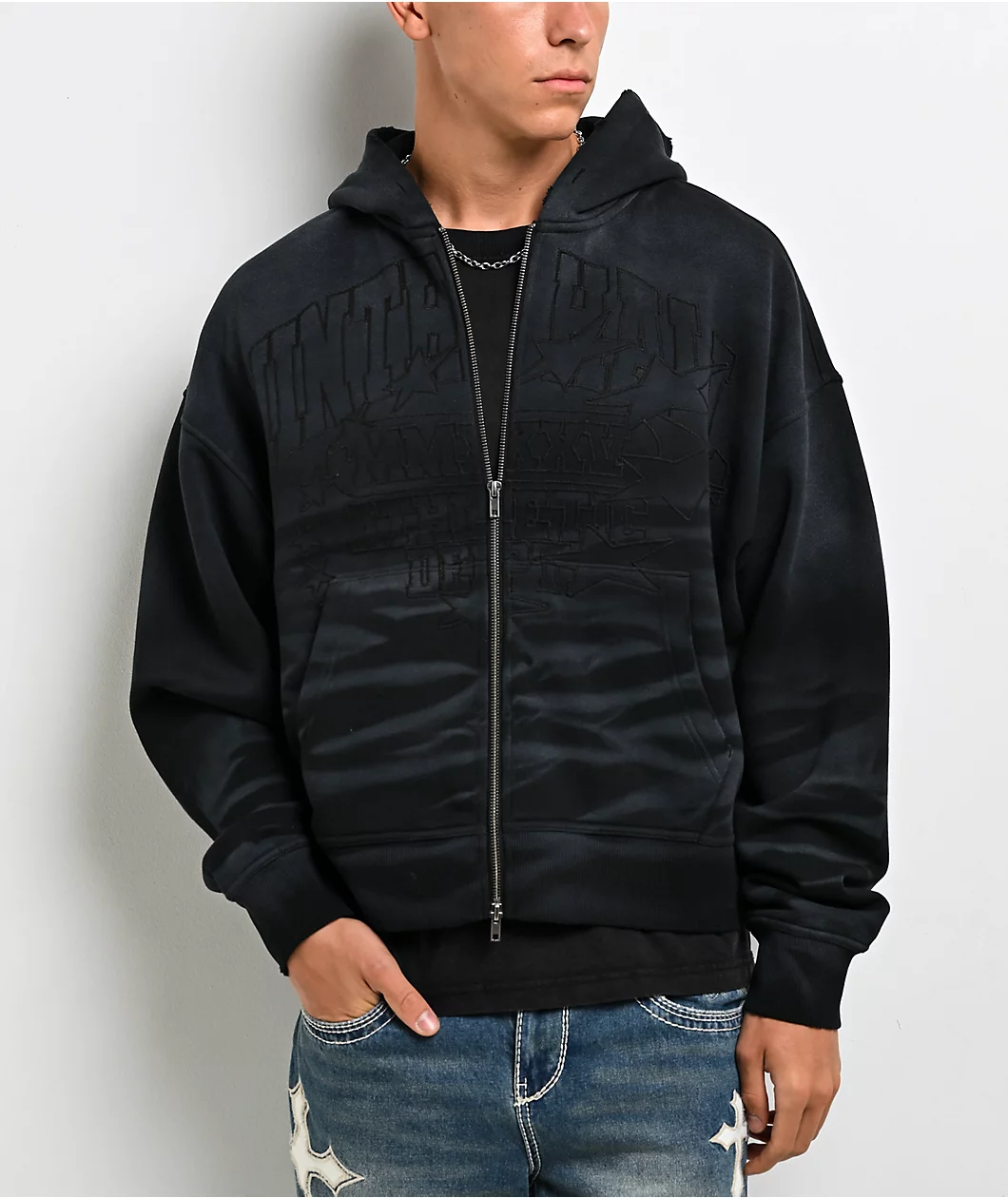 Roning By Benjart One Hundred Claws Black Wash Crop Zip Hoodie