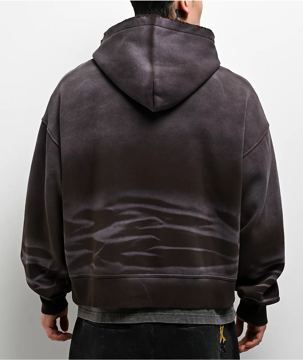 Roning By Benjart One Hundred Claws Brown Wash Distressed Crop Hoodie - Image 2