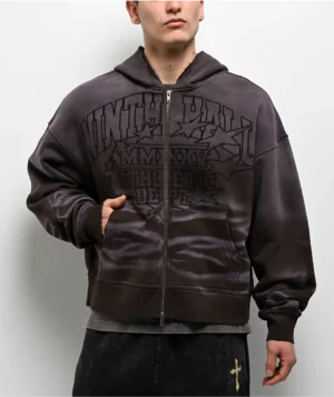 Roning By Benjart One Hundred Claws Brown Wash Distressed Crop Hoodie