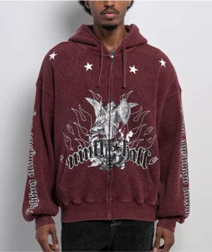 Roning By Benjart Pillars Red Thermal Zip Hoodie
