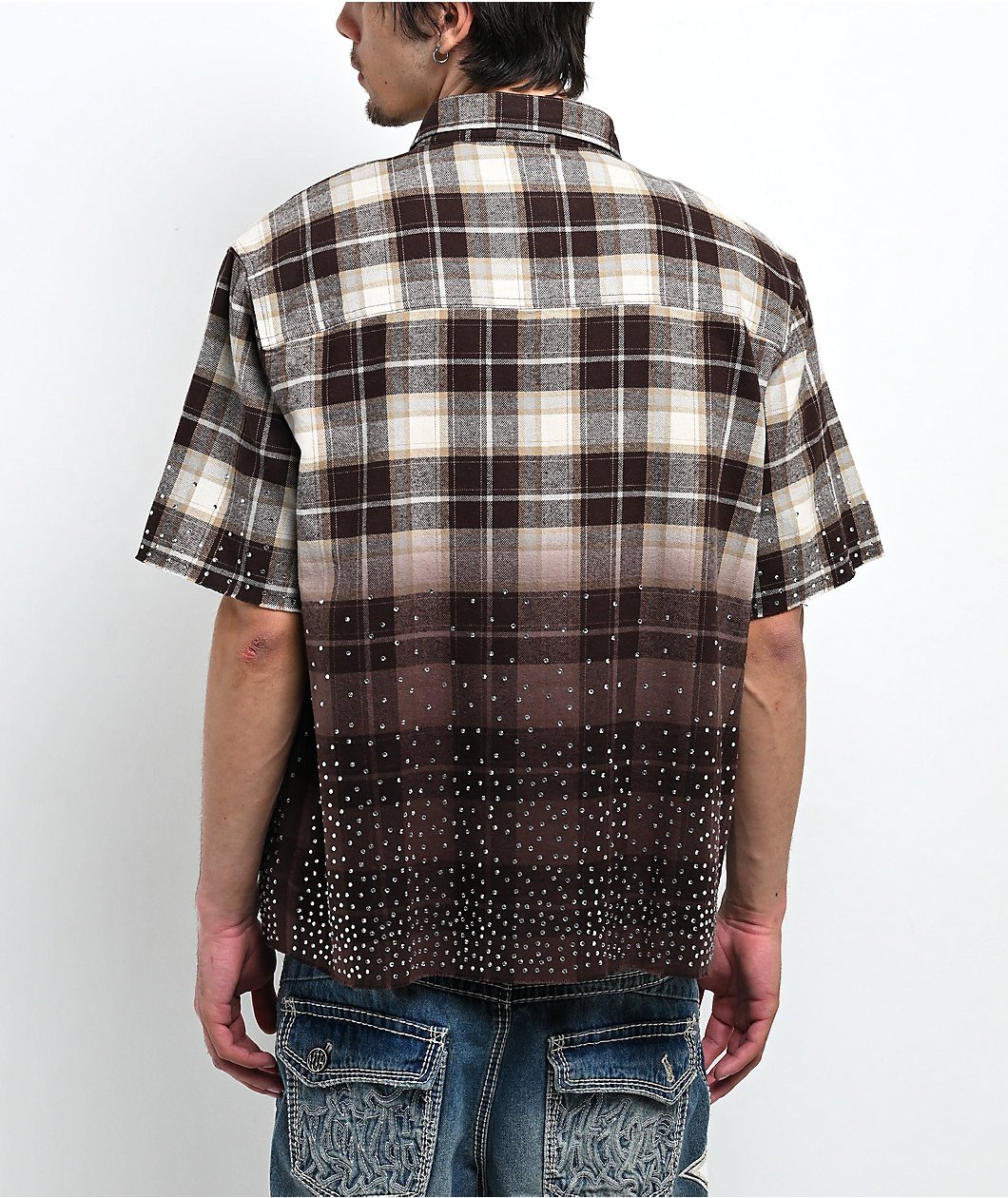 Roning By Benjart Public Plaid Beige & Black Short Sleeve Button Up Shirt - Image 2