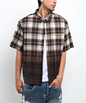 Roning By Benjart Public Plaid Beige & Black Short Sleeve Button Up Shirt
