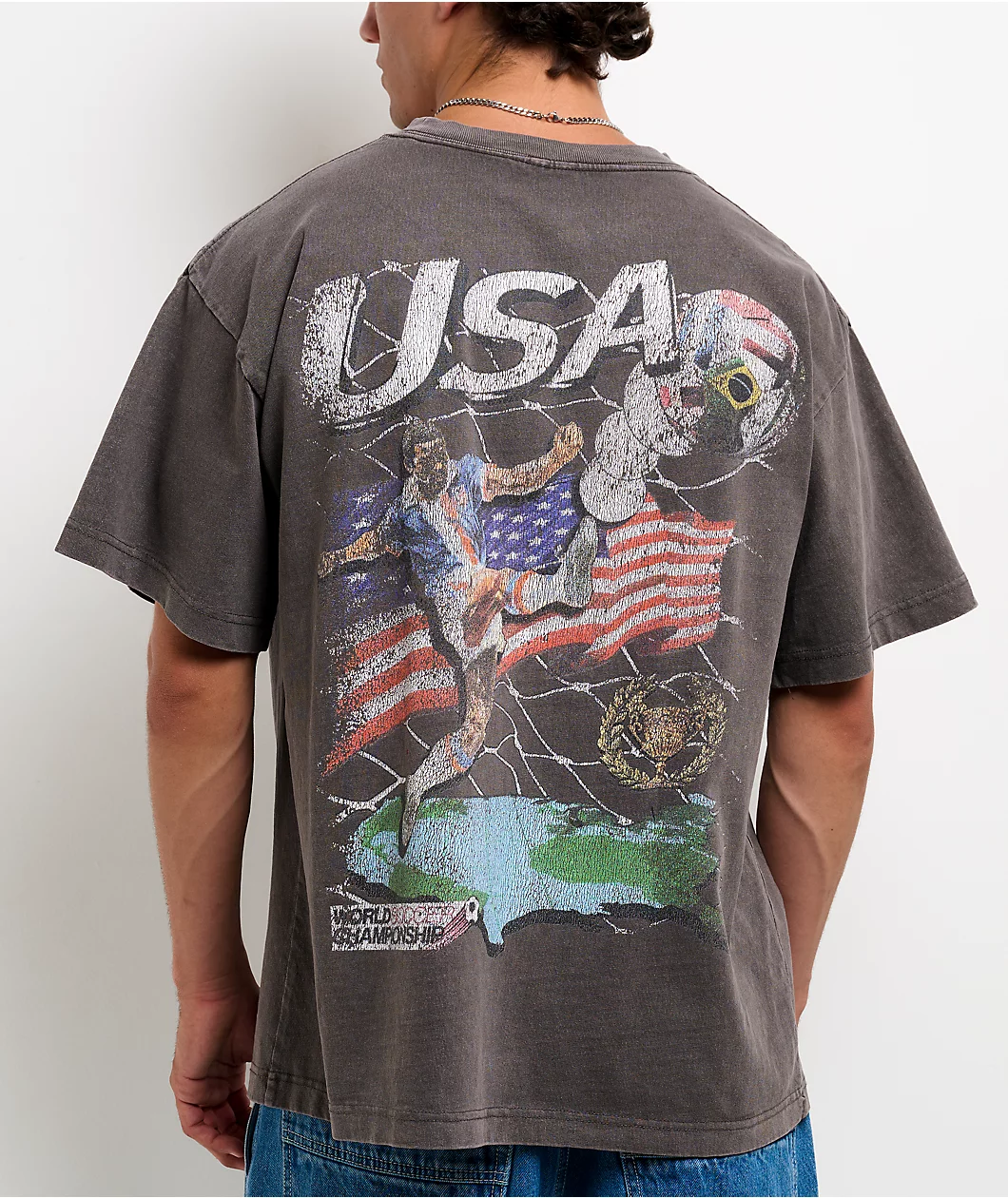 Roning By Benjart USA World Soccer Championship Vintage Grey T-Shirt - Image 2