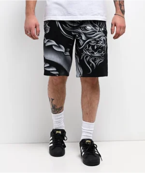 Roning By Benjart Waylay Dragon Black Raw Denim Shorts